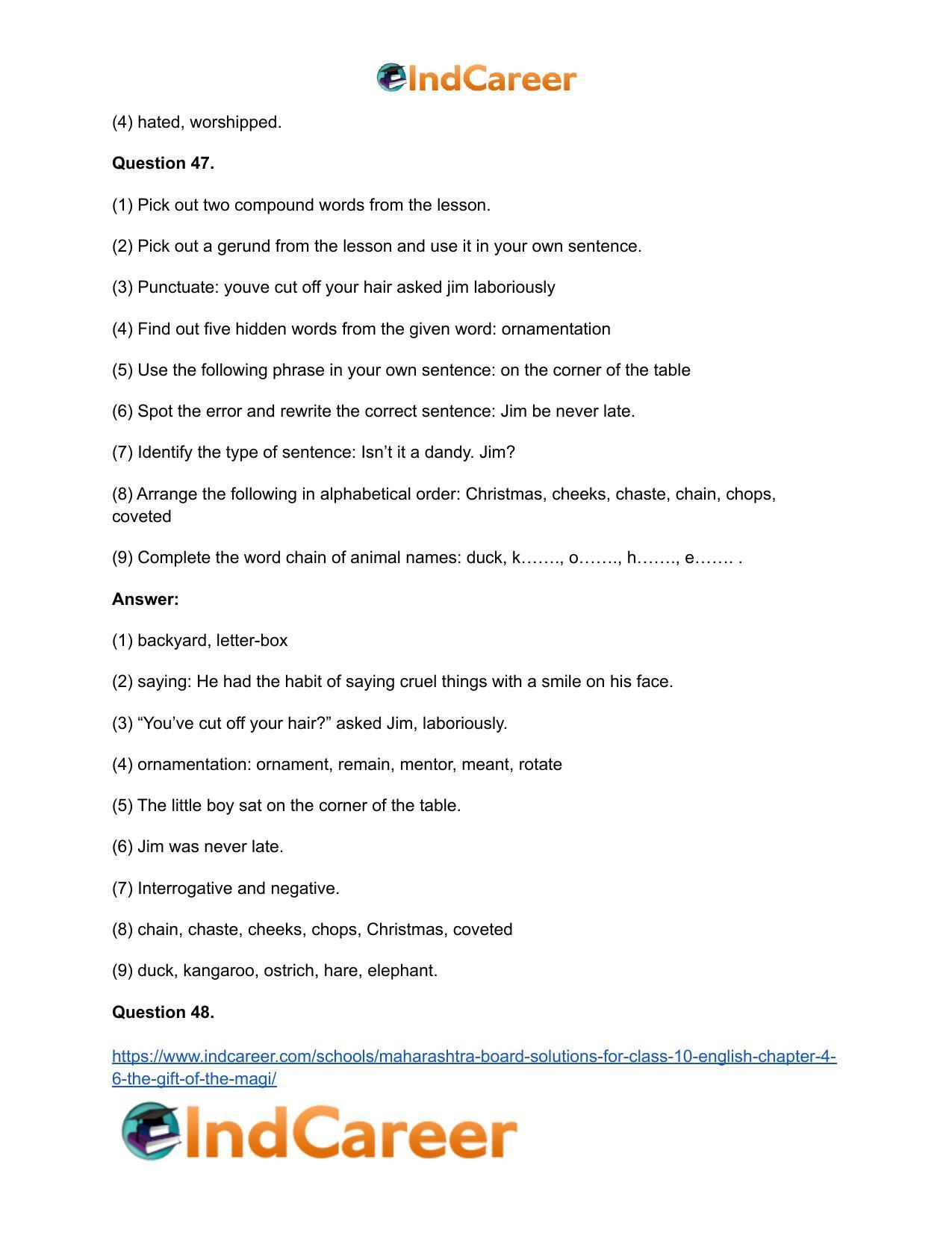 Maharashtra Board Solutions for Class 10- English: Chapter 4.6- The Gift of the Magi - Page 33