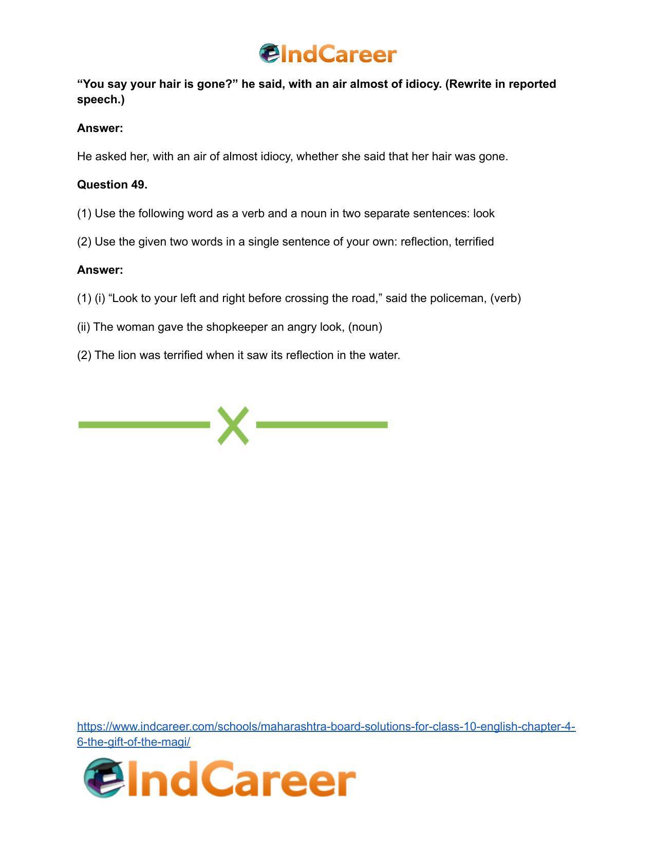 Maharashtra Board Solutions for Class 10- English: Chapter 4.6- The Gift of the Magi - Page 34