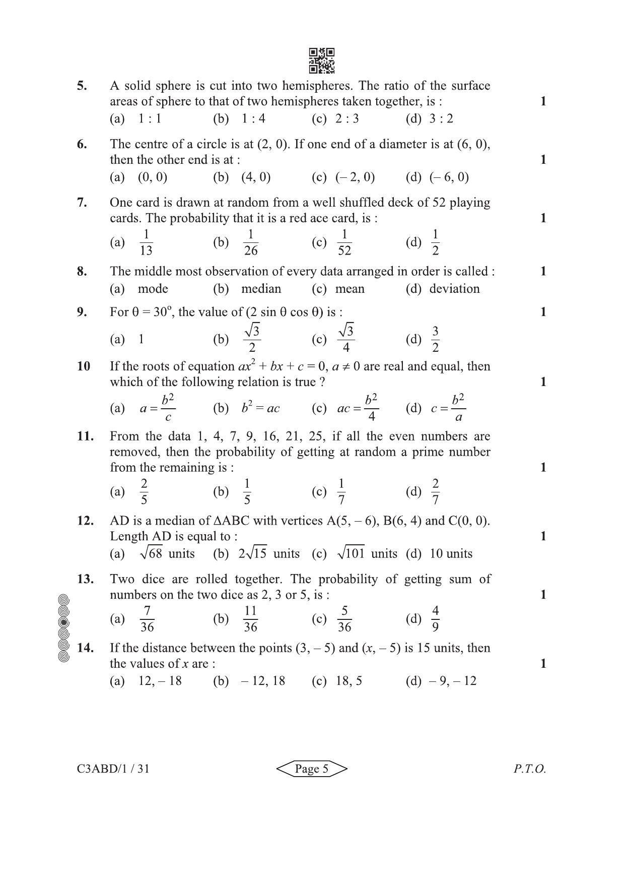 CBSE Class 10 30-1-3 Mathematics Standard 2024 Question Paper - Page 5