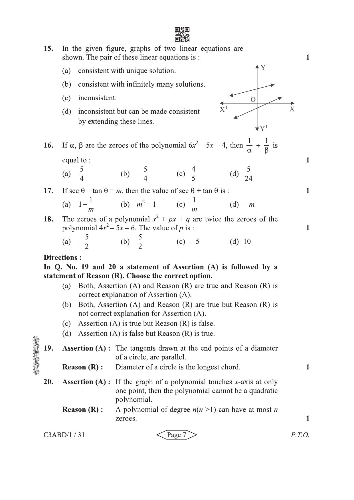 CBSE Class 10 30-1-3 Mathematics Standard 2024 Question Paper - Page 7