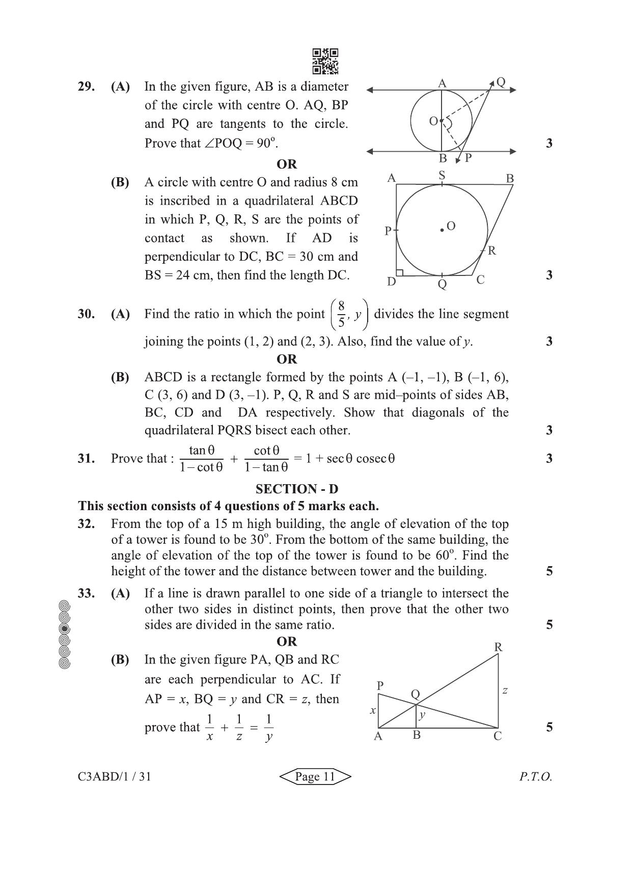 CBSE Class 10 30-1-3 Mathematics Standard 2024 Question Paper - Page 11