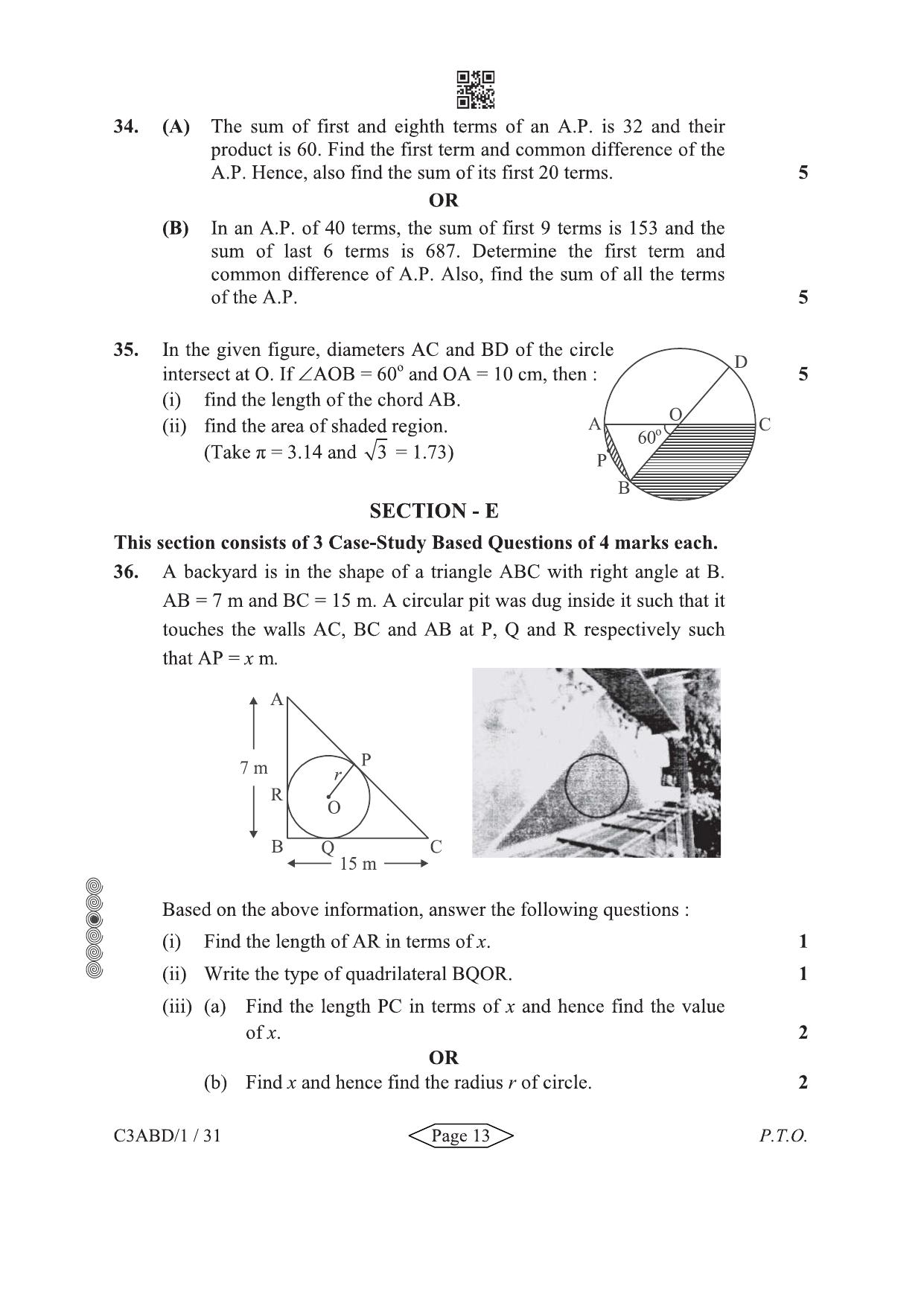 CBSE Class 10 30-1-3 Mathematics Standard 2024 Question Paper - Page 13