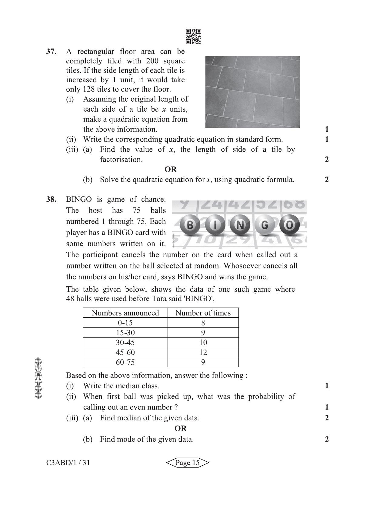 CBSE Class 10 30-1-3 Mathematics Standard 2024 Question Paper - Page 15