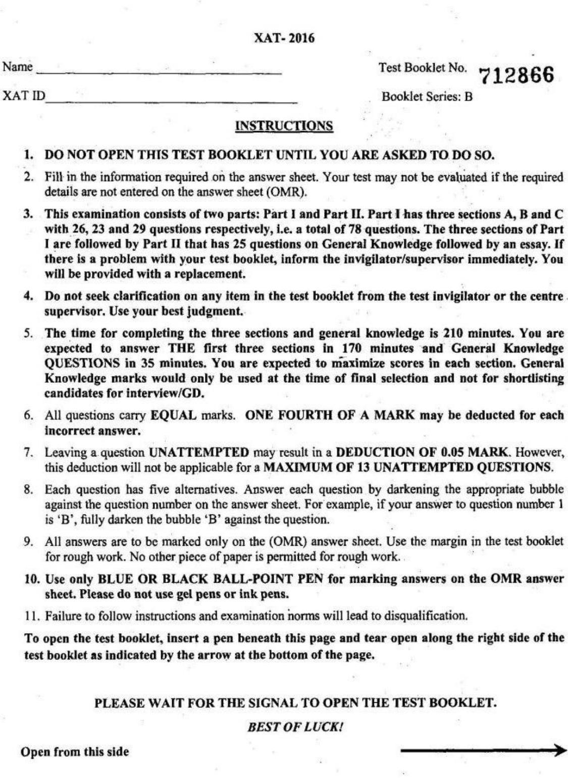 XAT 2016 Question Papers - Page 1