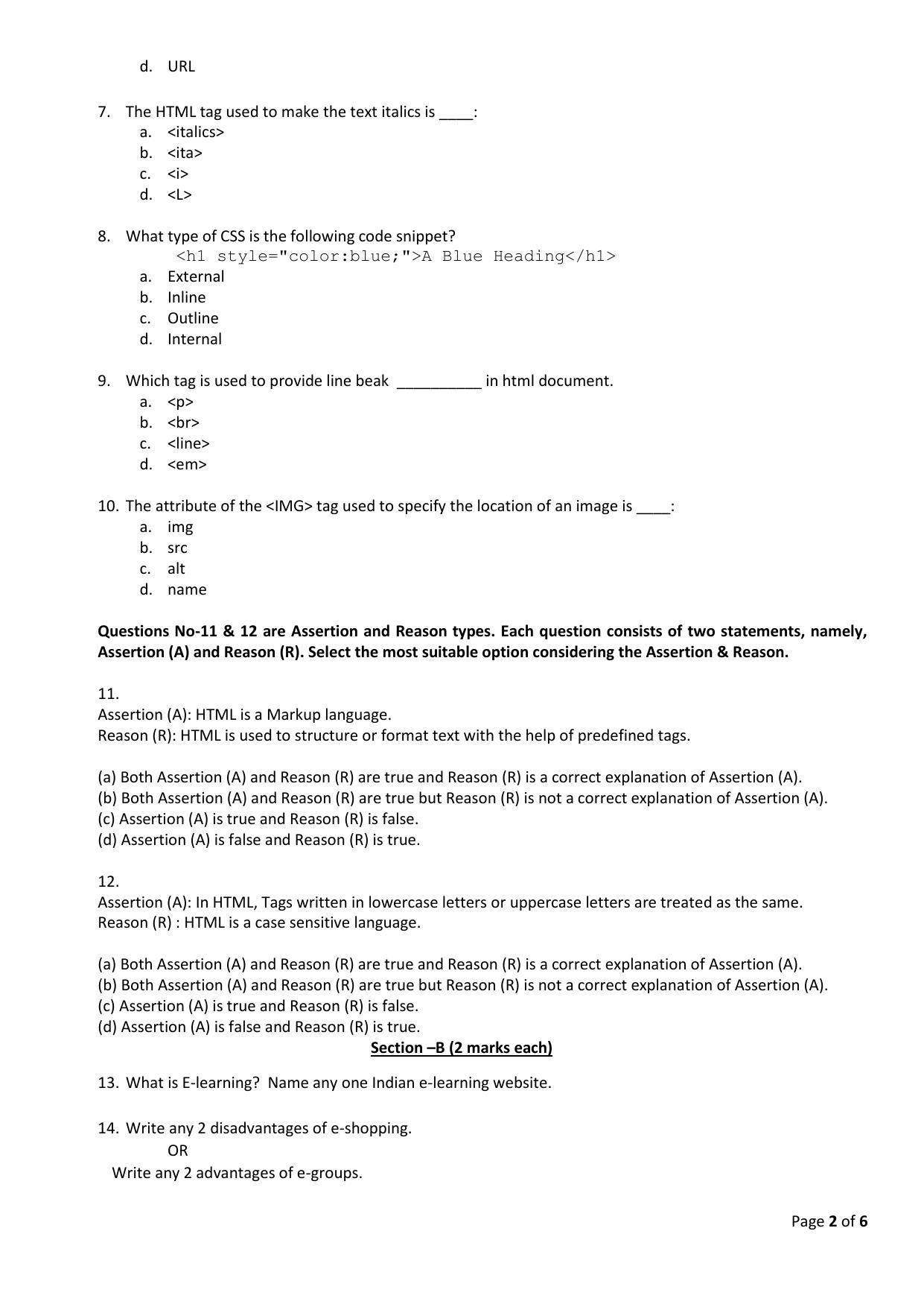 CBSE Class 10 Computer Application Sample Papers 2023 - Page 2