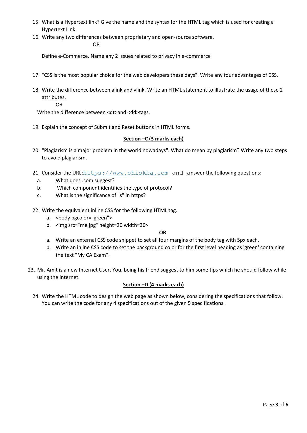 CBSE Class 10 Computer Application Sample Papers 2023 - Page 3