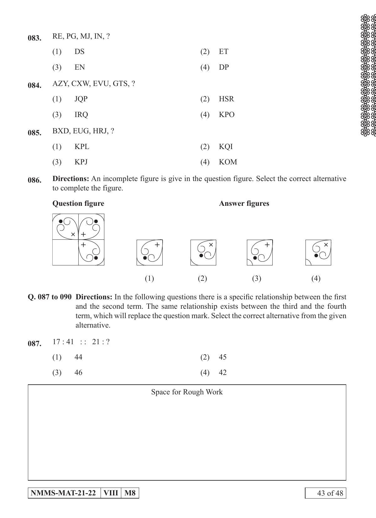 MAT KANNADA 2021-22 Class 8 Maharashtra NMMS Question Papers - Page 43