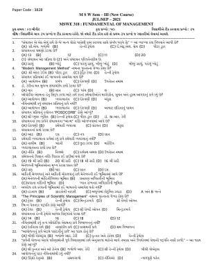 Hemchand North Gujarat University Sample Paper July-Sept 2021: M S W Sem – III  E 318 : Fundamental Of Management (New Course)