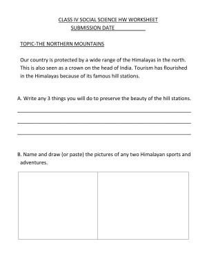 Worksheet for Class 4 Social Science The Northern Mountains Assignment
