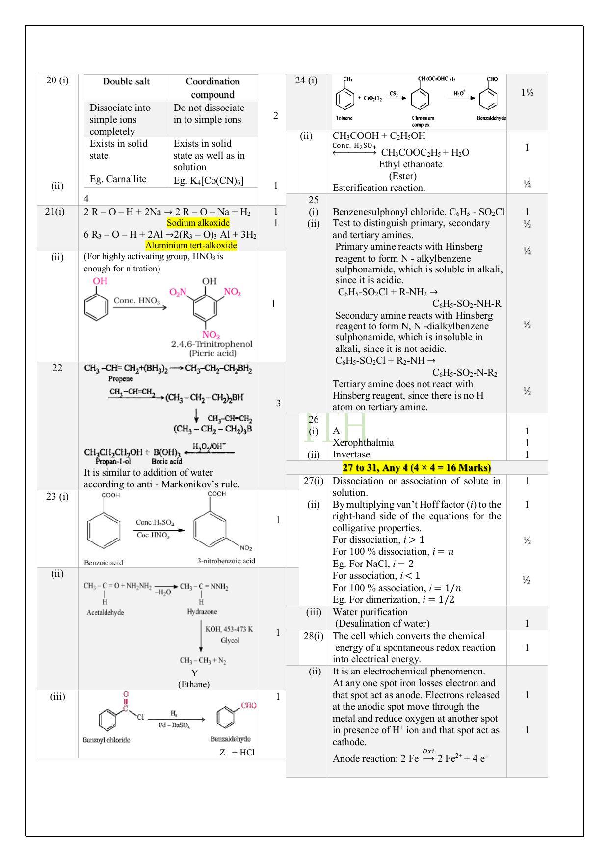 Kerala Plus Two 2023 Chemistry Model Answer Key - Page 2