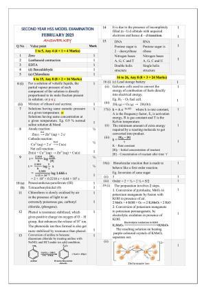 Kerala Plus Two 2023 Chemistry Model Answer Key