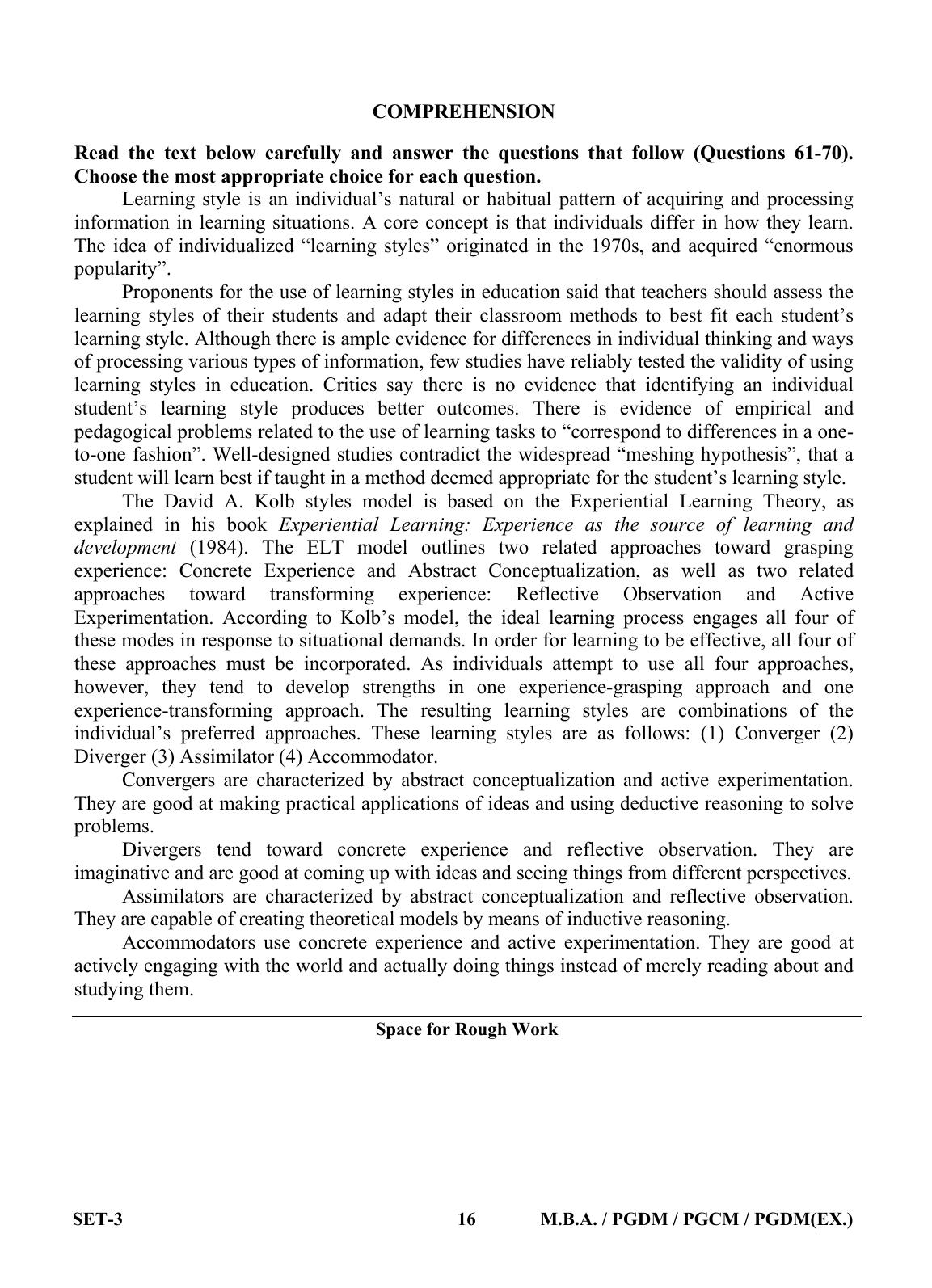 OJEE 2013 MBA Set 3 Question Paper - Page 15