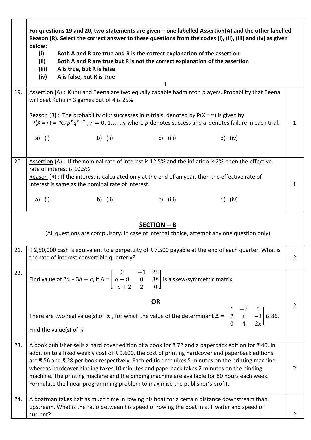 CBSE Class 12 Applied Mathematics Sample Paper 2023 - Page 4