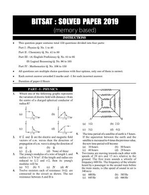 BITSAT 2019 Question Paper