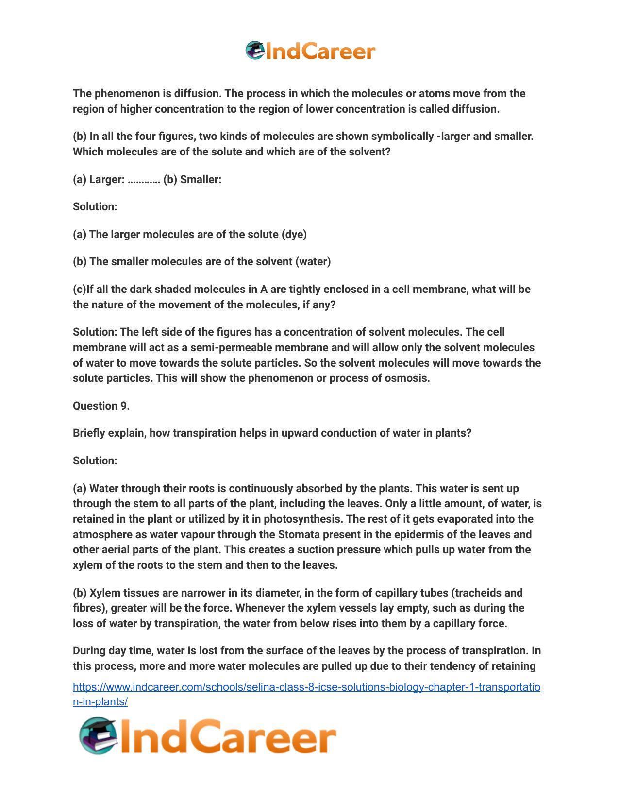 Selina Class 8 ICSE Solutions Biology : Chapter 1- Transportation in Plants - Page 9