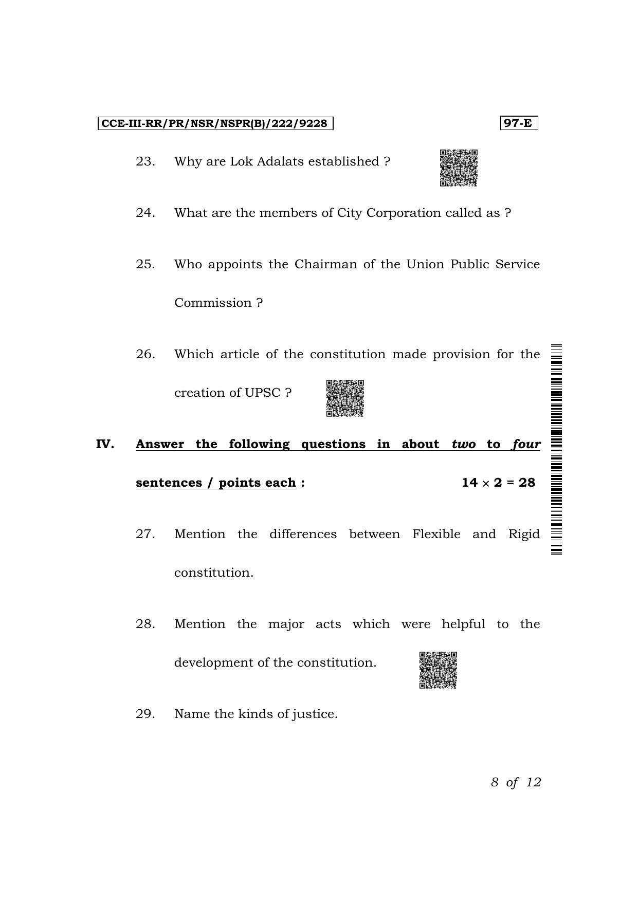 Karnataka SSLC Political Science (English Medium) Exam 3 Question Paper 2024 (B Version) - Page 8