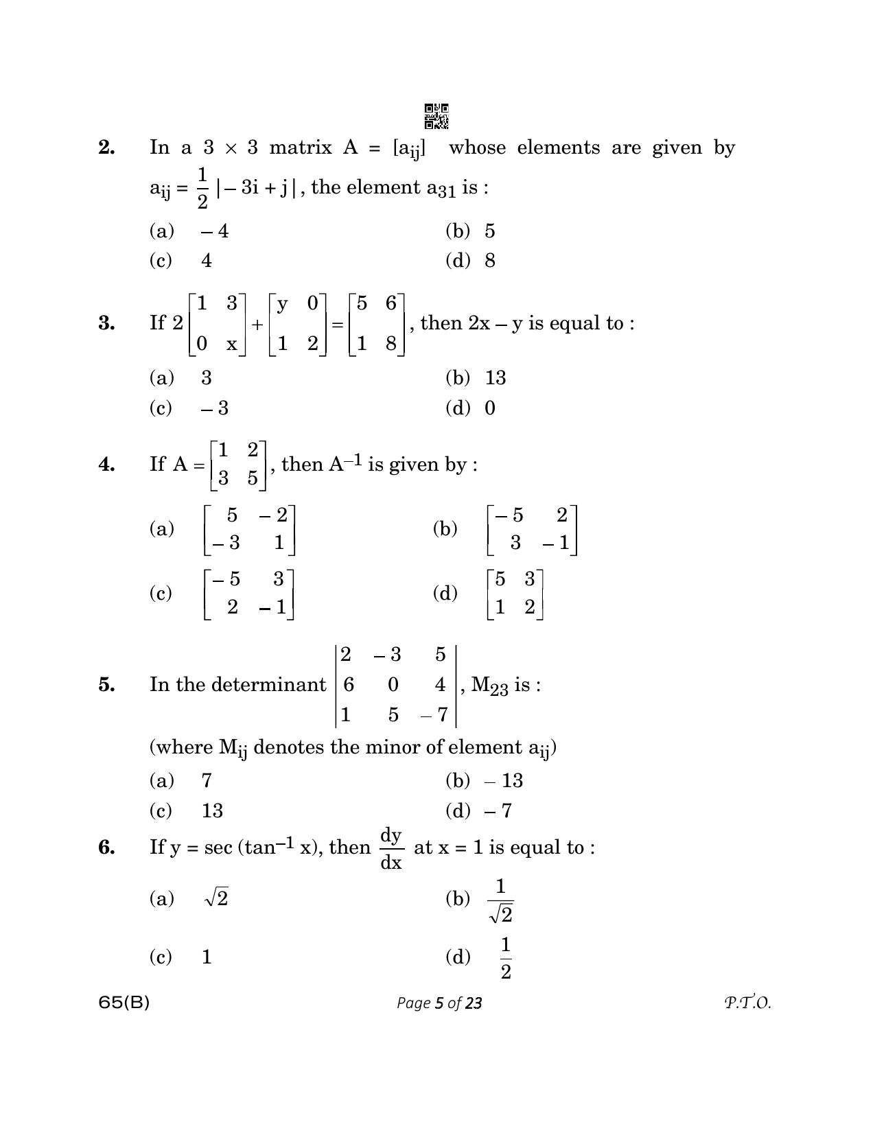 CBSE Class 12 65(B) MATHEMATICS FOR VI Mathematics 2023 Question Paper - Page 5