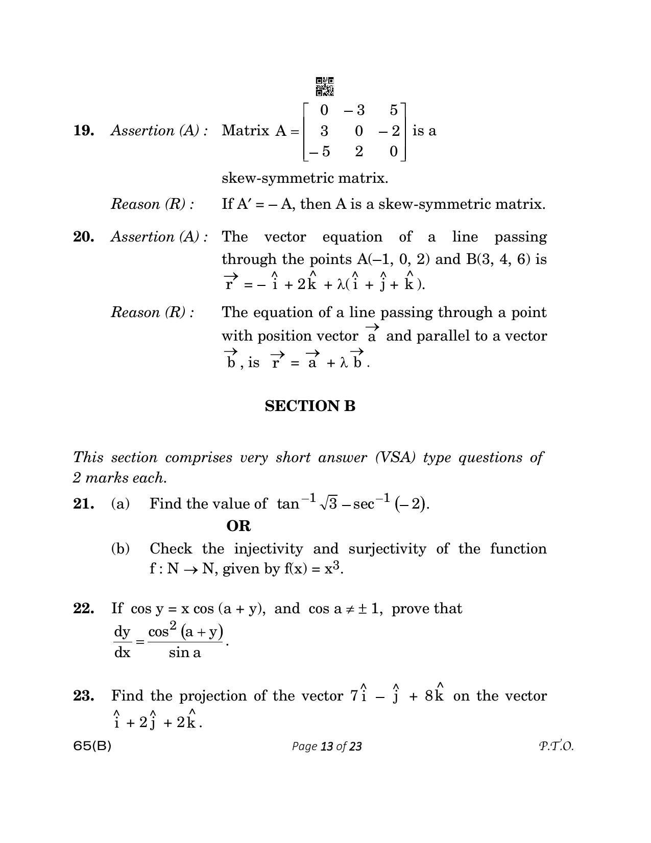 CBSE Class 12 65(B) MATHEMATICS FOR VI Mathematics 2023 Question Paper - Page 13