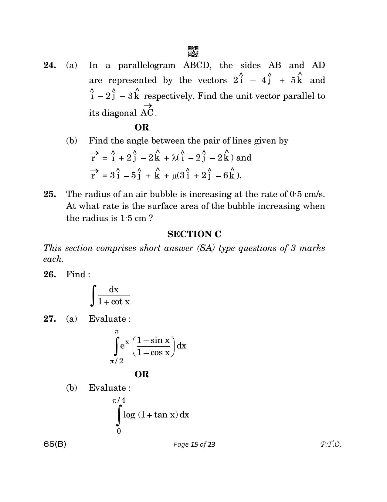 CBSE Class 12 65(B) MATHEMATICS FOR VI Mathematics 2023 Question Paper - Page 15