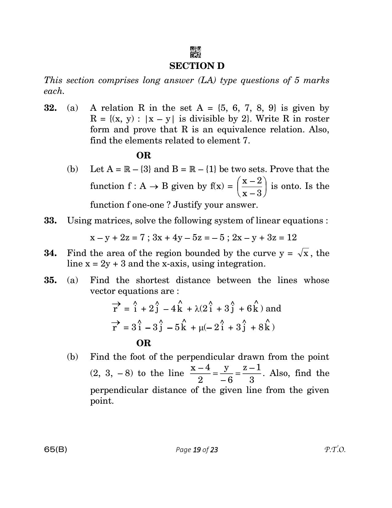CBSE Class 12 65(B) MATHEMATICS FOR VI Mathematics 2023 Question Paper - Page 19