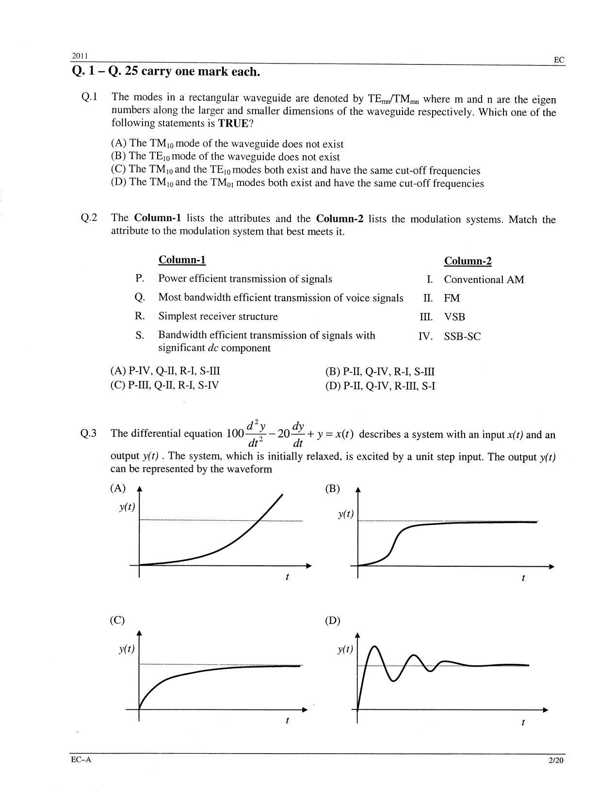 GATE 2011 Electronics and Communication Engineering (EC) Question Paper with Answer Key - Page 2