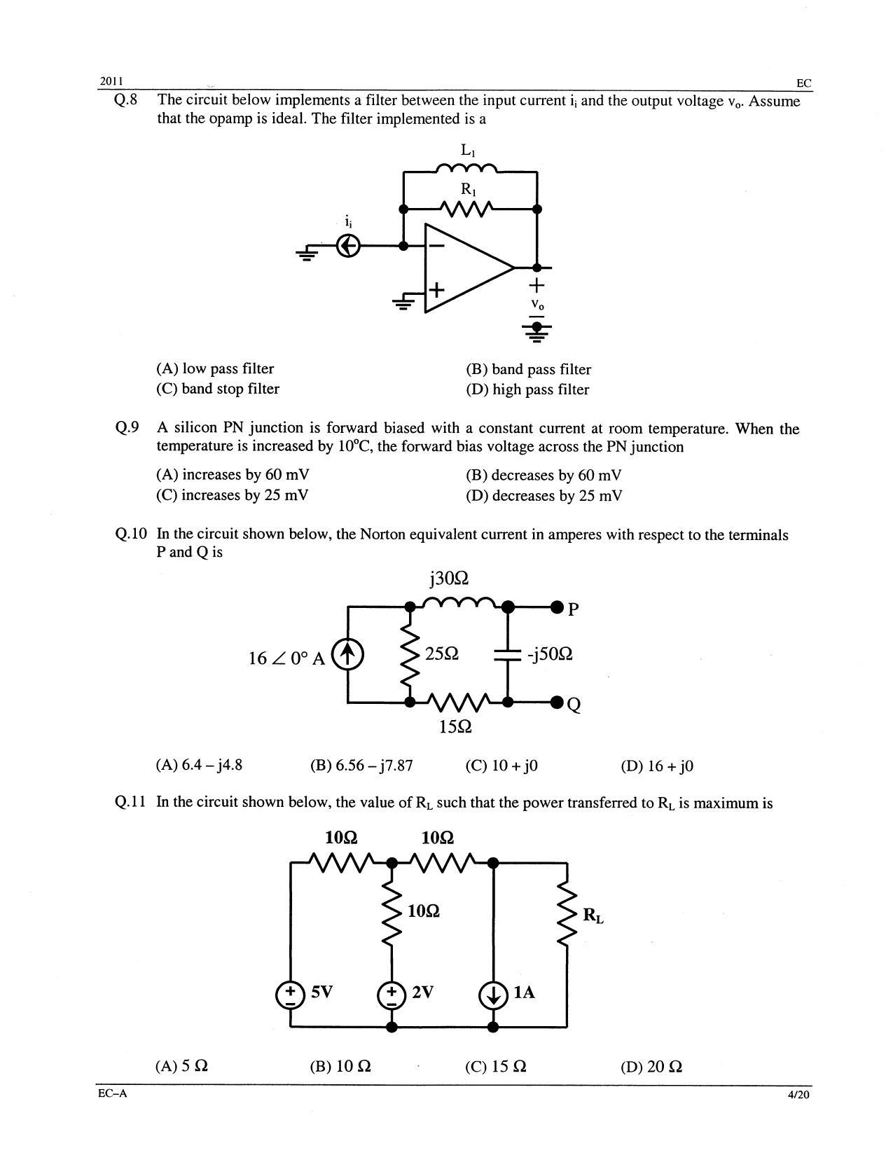 GATE 2011 Electronics and Communication Engineering (EC) Question Paper with Answer Key - Page 4