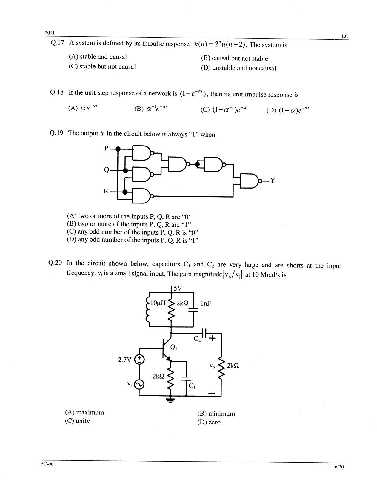 GATE 2011 Electronics and Communication Engineering (EC) Question Paper with Answer Key - Page 6