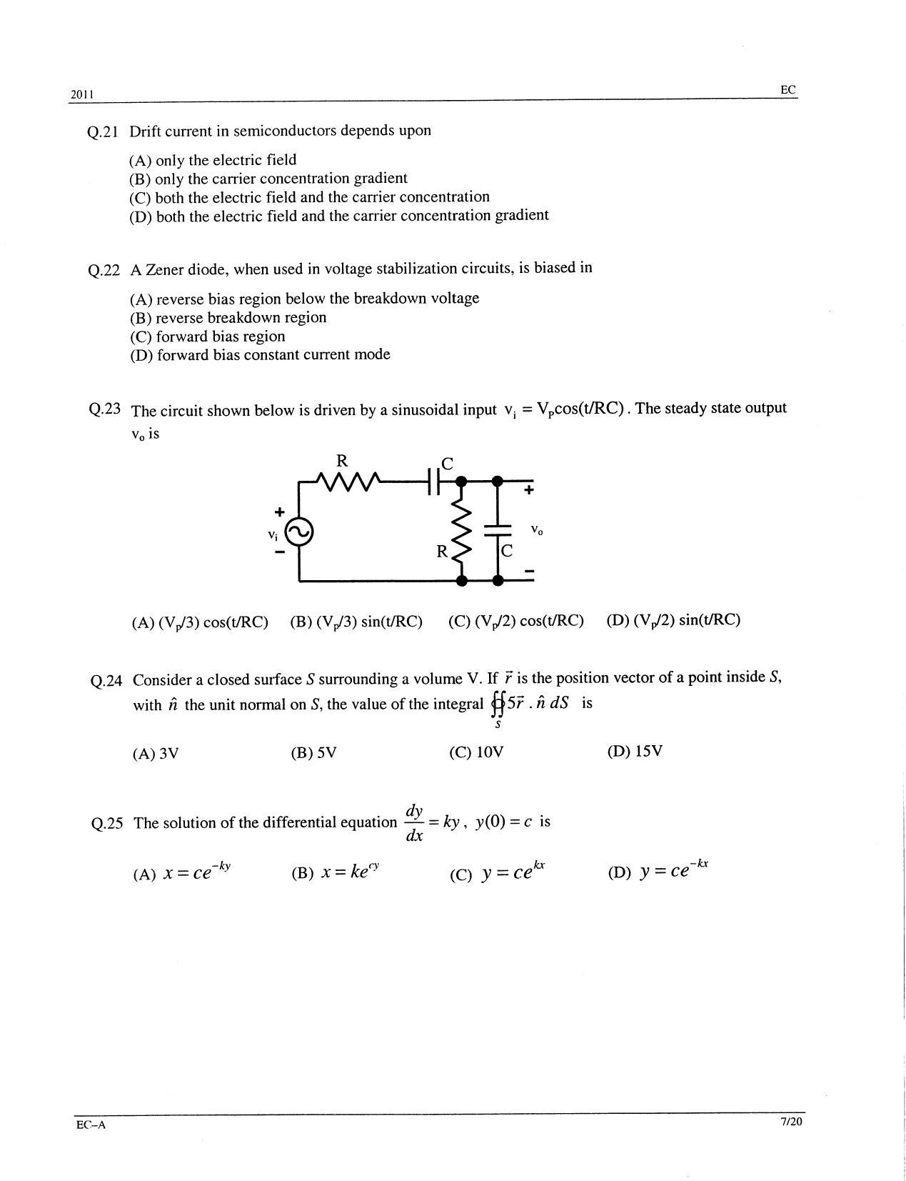 GATE 2011 Electronics and Communication Engineering (EC) Question Paper with Answer Key - Page 7