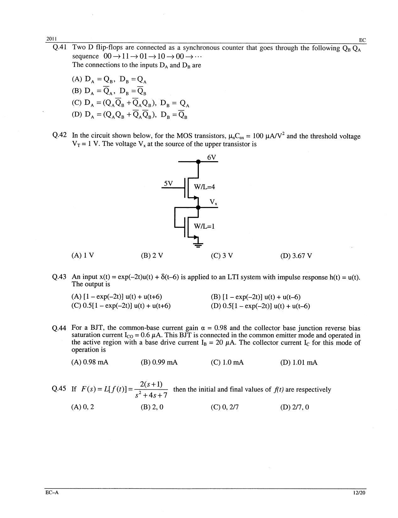 GATE 2011 Electronics and Communication Engineering (EC) Question Paper with Answer Key - Page 12