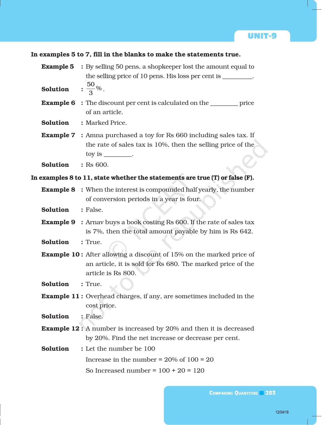 NCERT Exemplar Book for Class 8 Maths: Chapter 9- Comparing Quantities - Page 3
