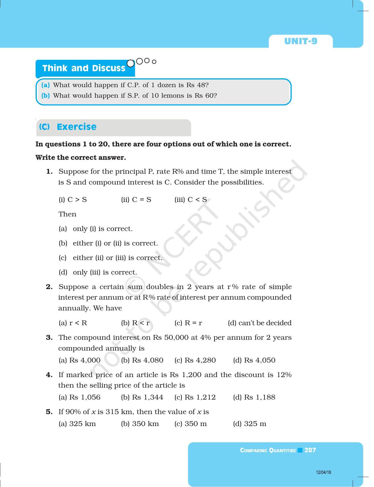 NCERT Exemplar Book for Class 8 Maths: Chapter 9- Comparing Quantities - Page 7