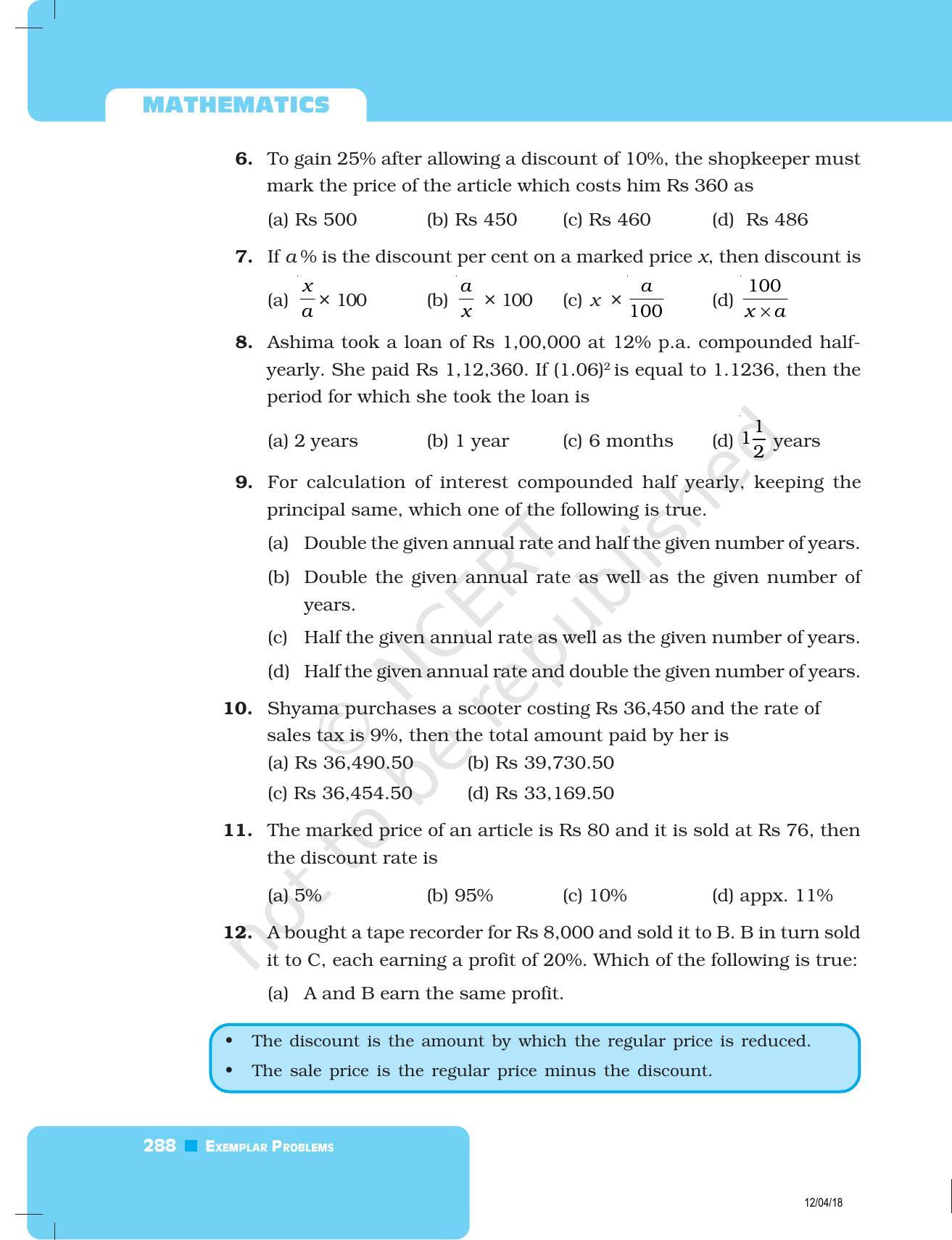 NCERT Exemplar Book for Class 8 Maths: Chapter 9- Comparing Quantities - Page 8