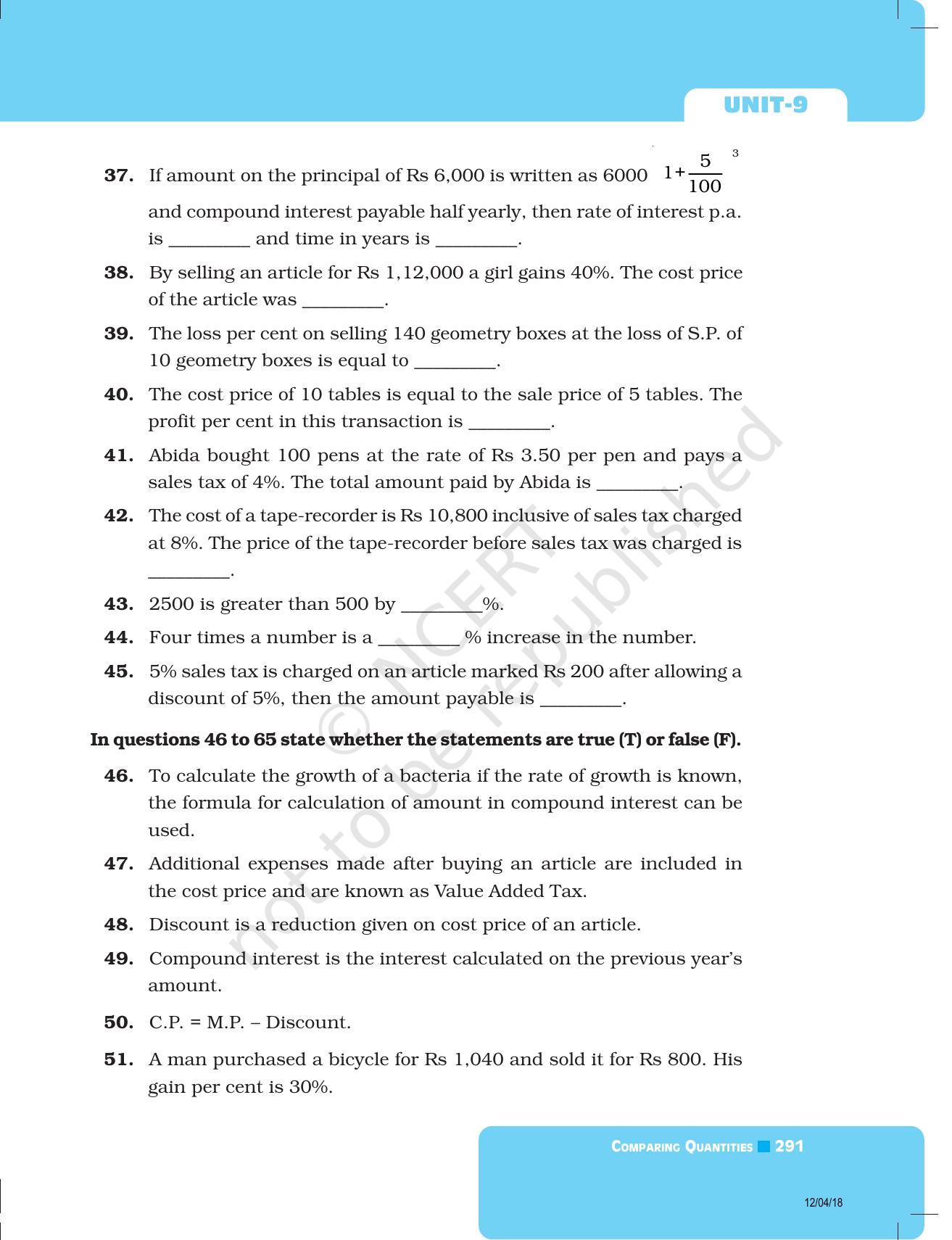 NCERT Exemplar Book for Class 8 Maths: Chapter 9- Comparing Quantities - Page 11