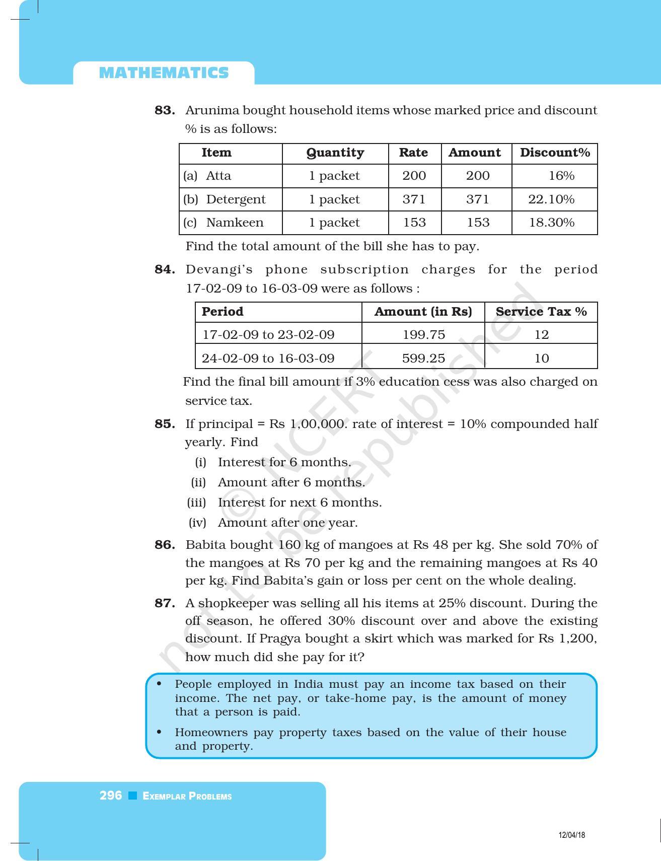 NCERT Exemplar Book for Class 8 Maths: Chapter 9- Comparing Quantities - Page 16