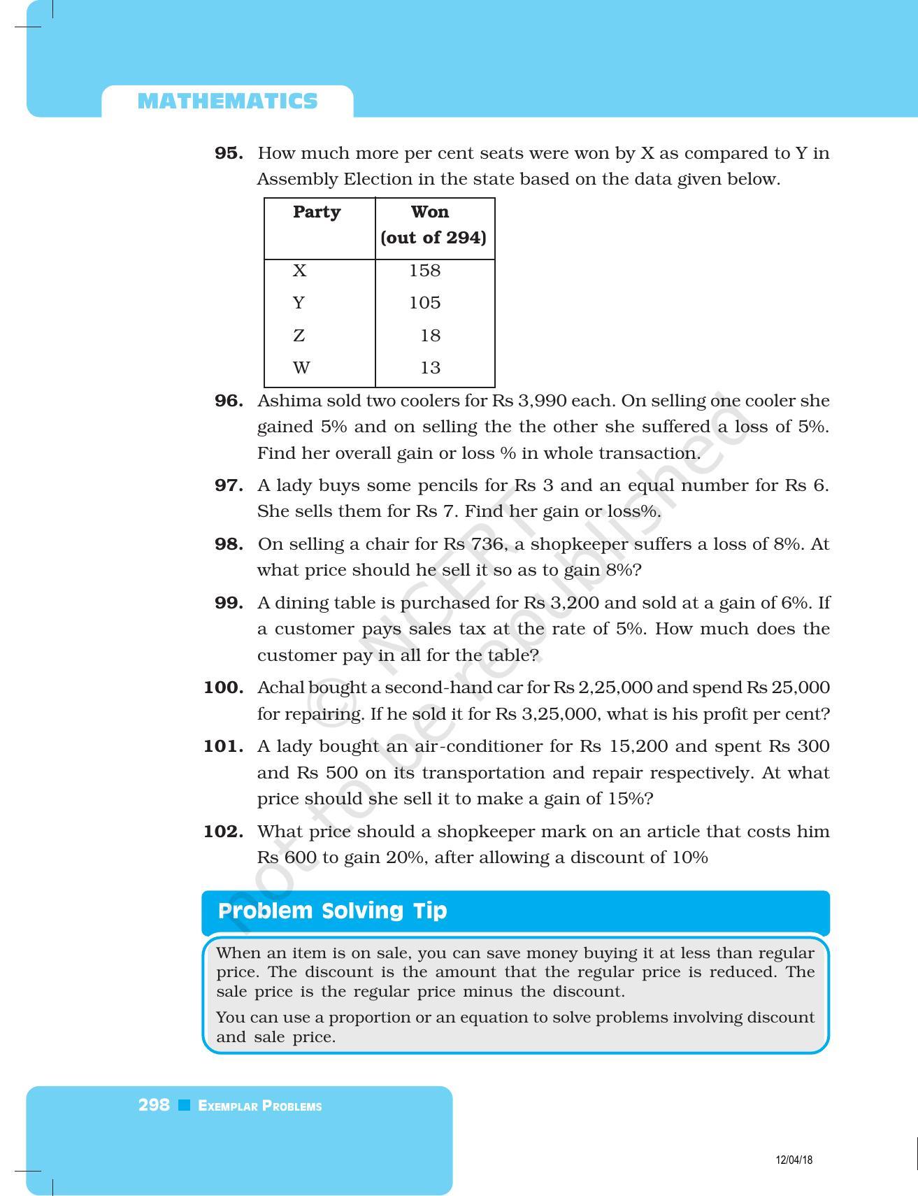 NCERT Exemplar Book for Class 8 Maths: Chapter 9- Comparing Quantities - Page 18