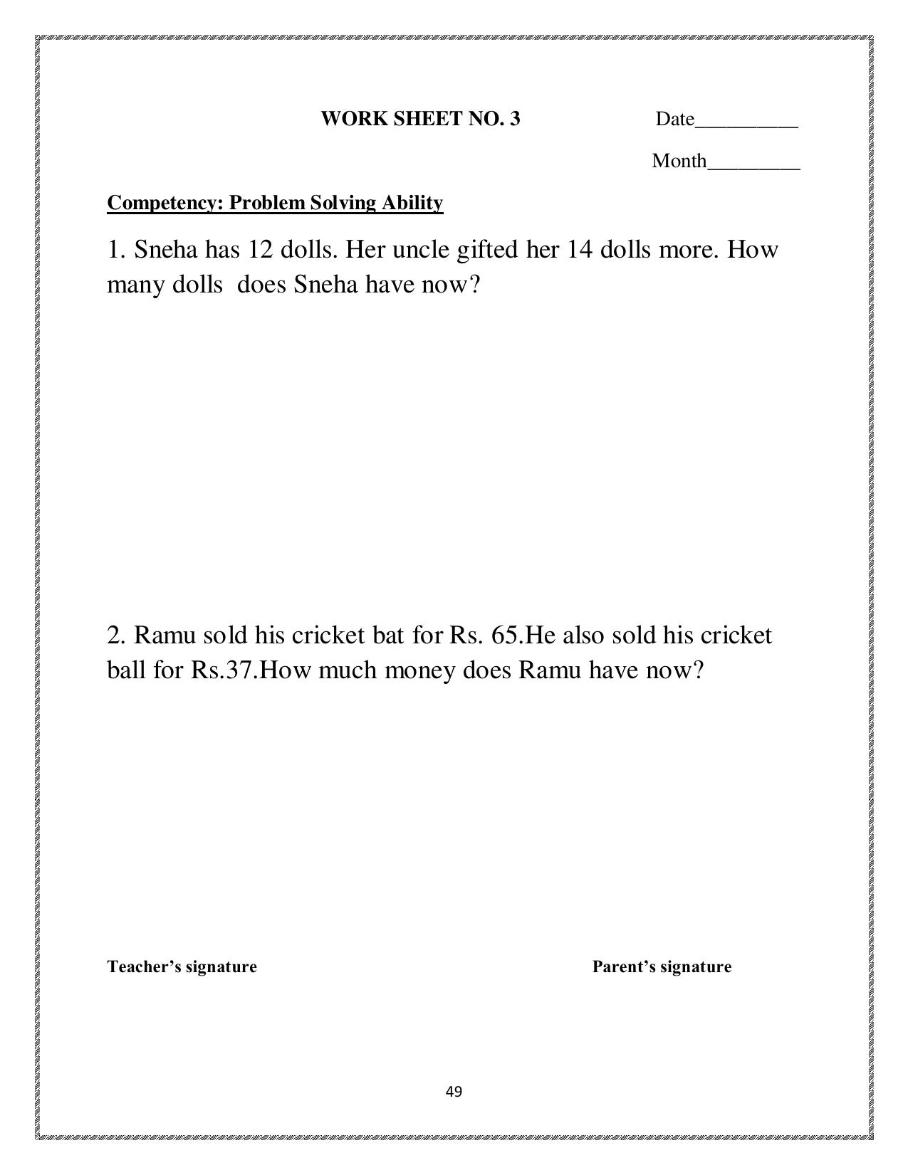 Worksheets for Class 2 Maths Assignment 72 Give and Take - Page 1