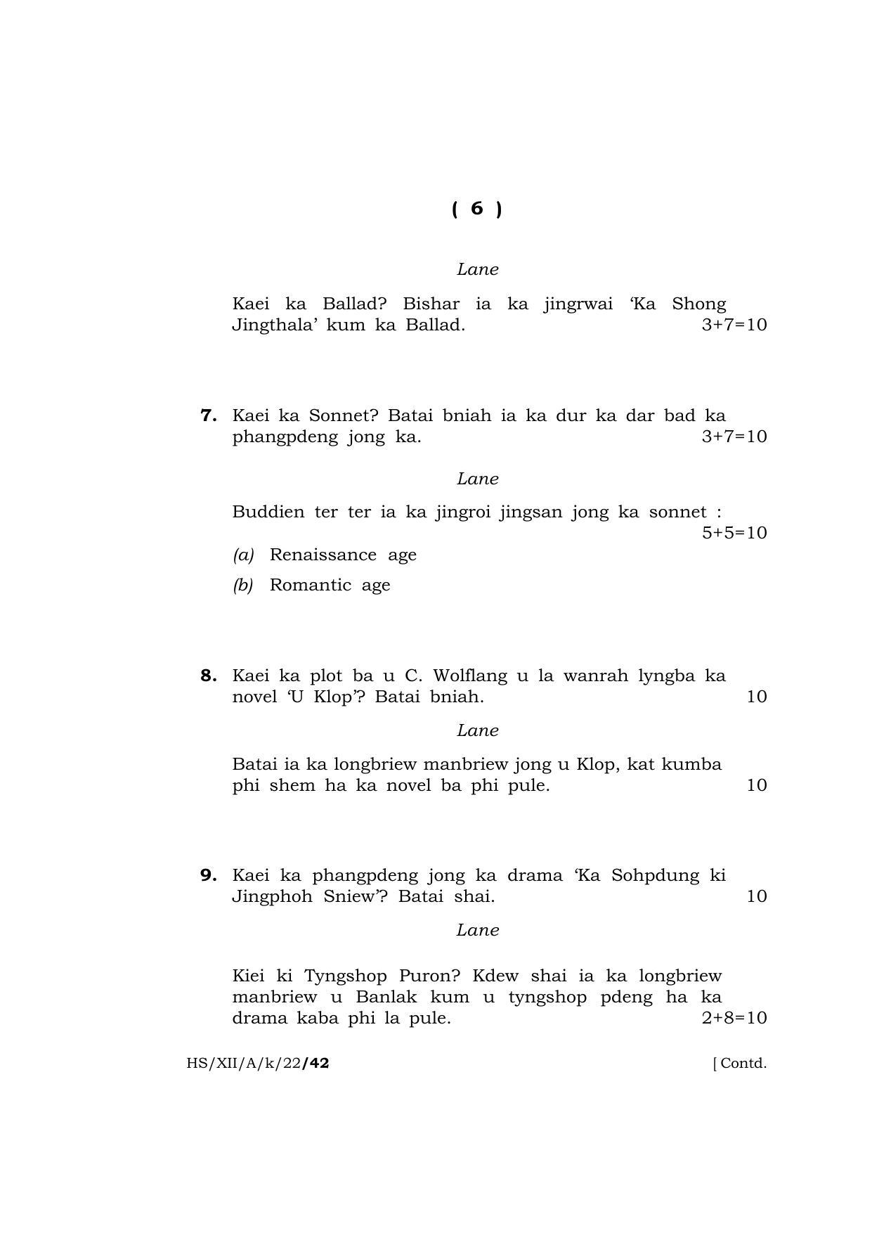 Meghalaya Board (MBOSE) Class 12 KHASI (HS_XII_A_K_22) 2022 Question Paper - Page 6