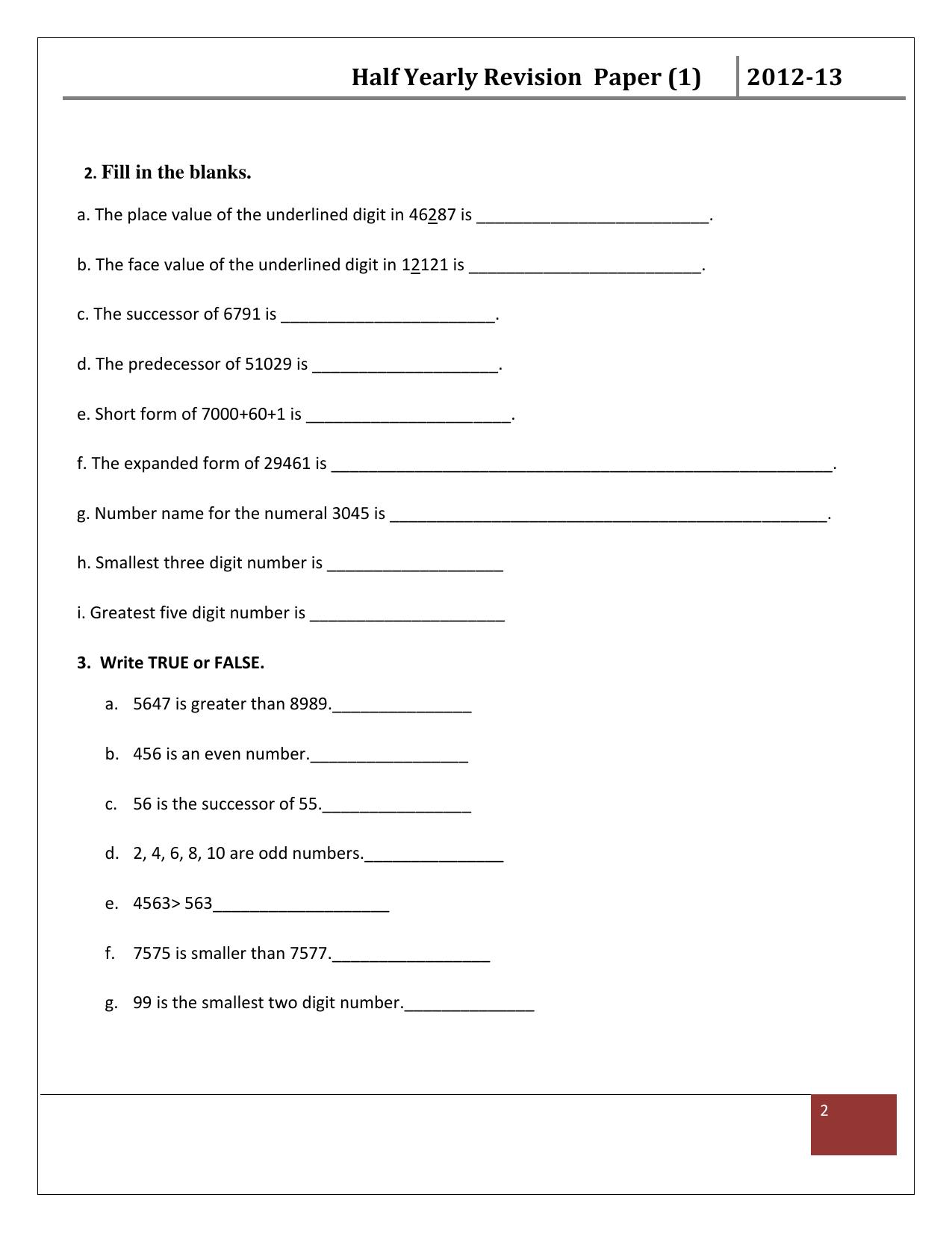 Worksheet for Class 3 Mathematics Assignment 20 - Page 2