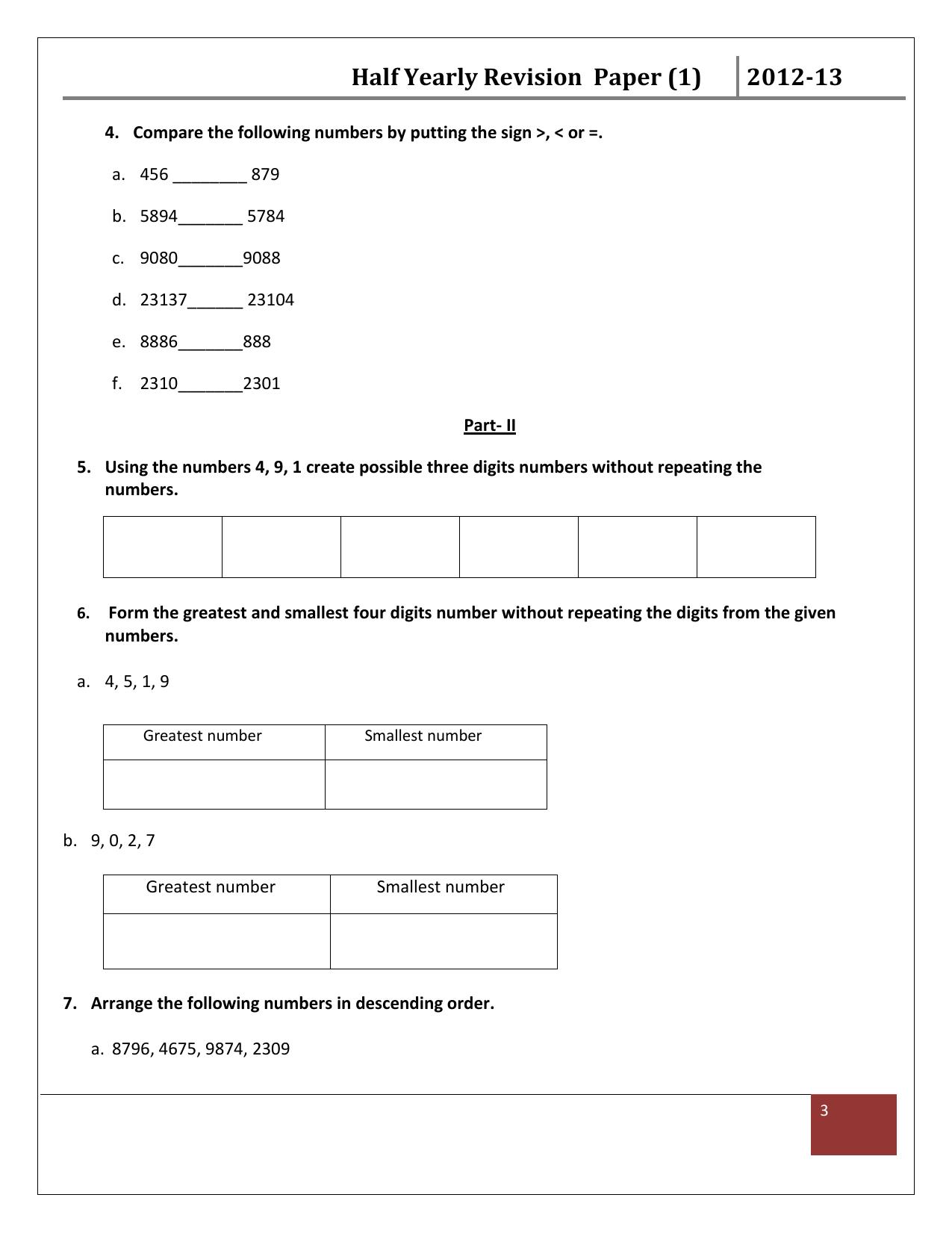 Worksheet for Class 3 Mathematics Assignment 20 - Page 3