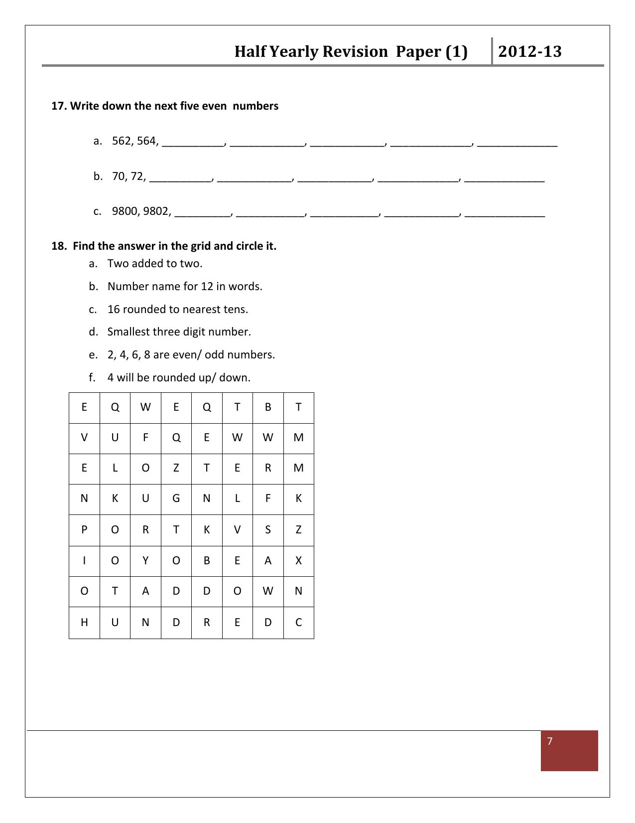 Worksheet for Class 3 Mathematics Assignment 20 - Page 7
