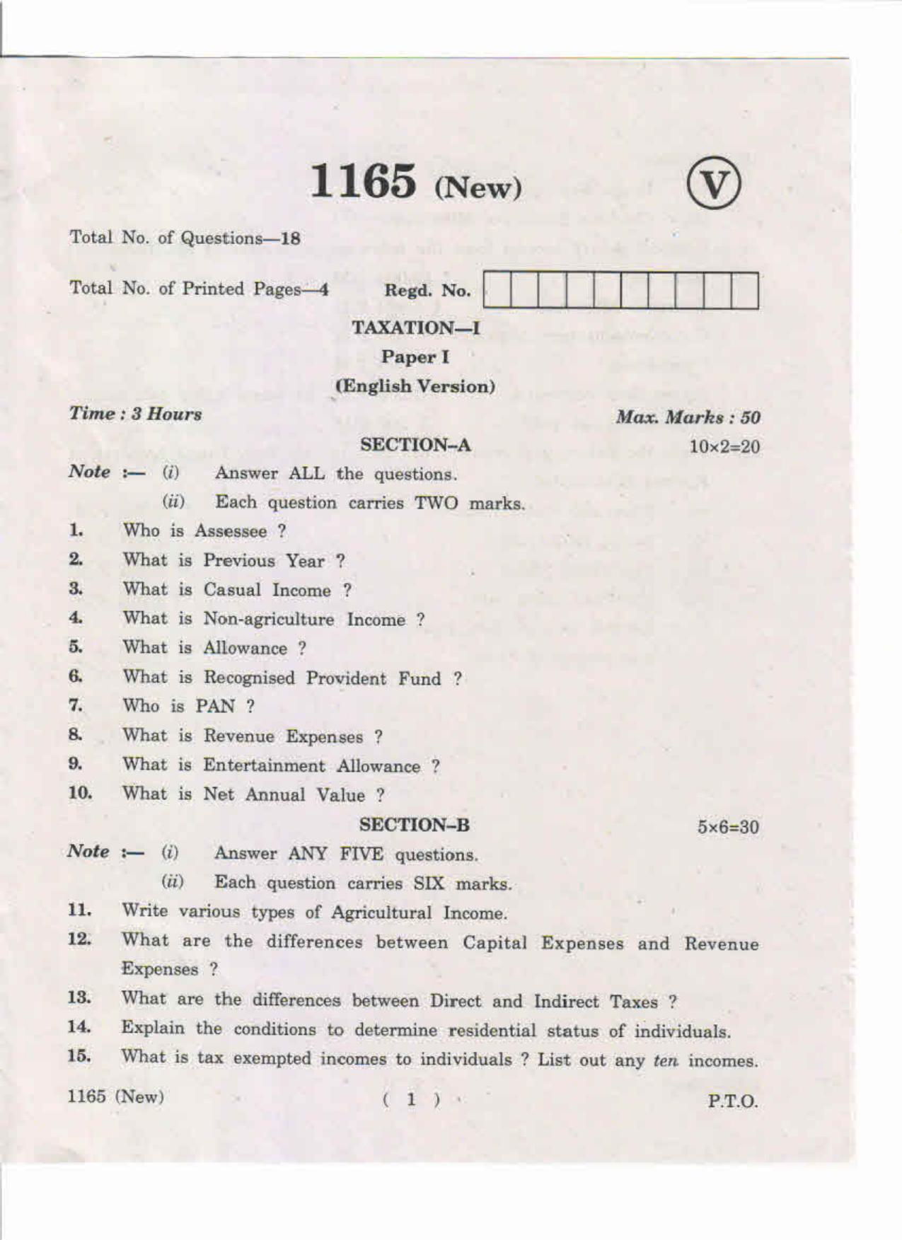 AP Inter 1st Year Taxation-I (New) May-2019-Vocational Question Paper - Page 1