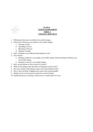 CBSE Worksheets for Class 6 Science Changes Around Us Assignment 4