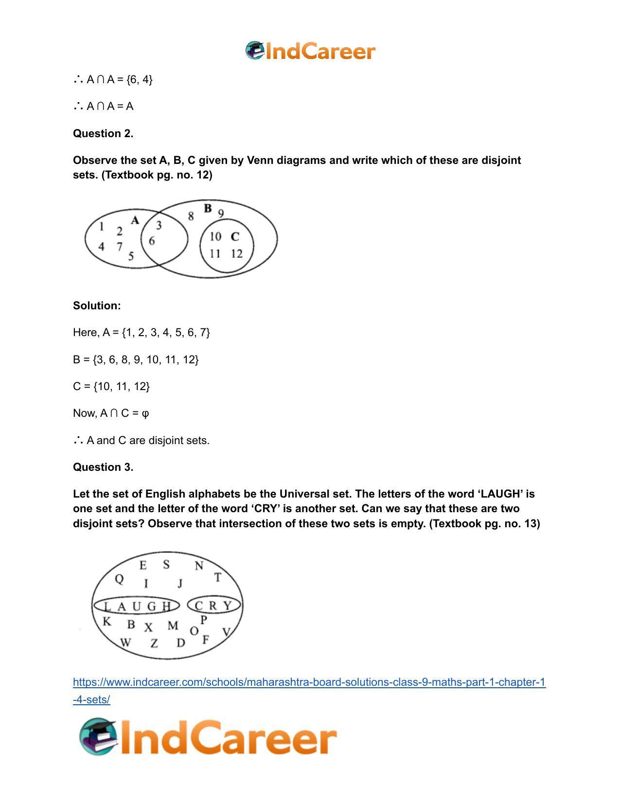 Maharashtra Board Solutions Class 9-Maths (Part 1): Chapter 1.4- Sets - Page 10