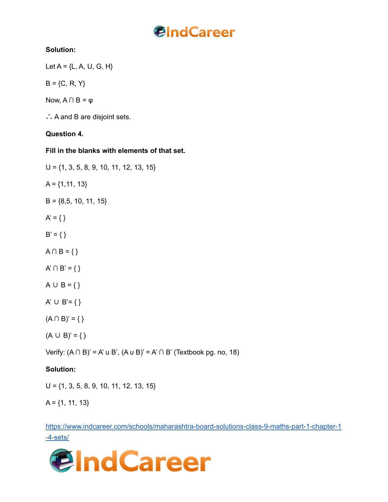 Maharashtra Board Solutions Class 9-Maths (Part 1): Chapter 1.4- Sets - Page 11