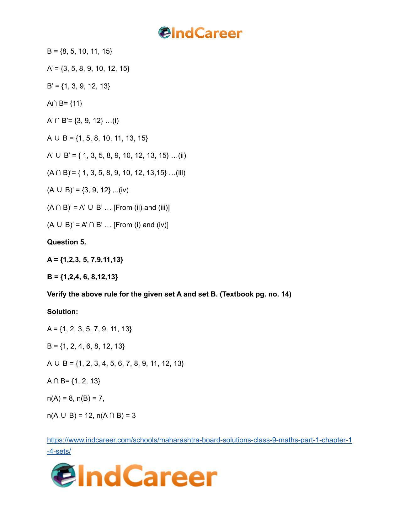 Maharashtra Board Solutions Class 9-Maths (Part 1): Chapter 1.4- Sets - Page 12