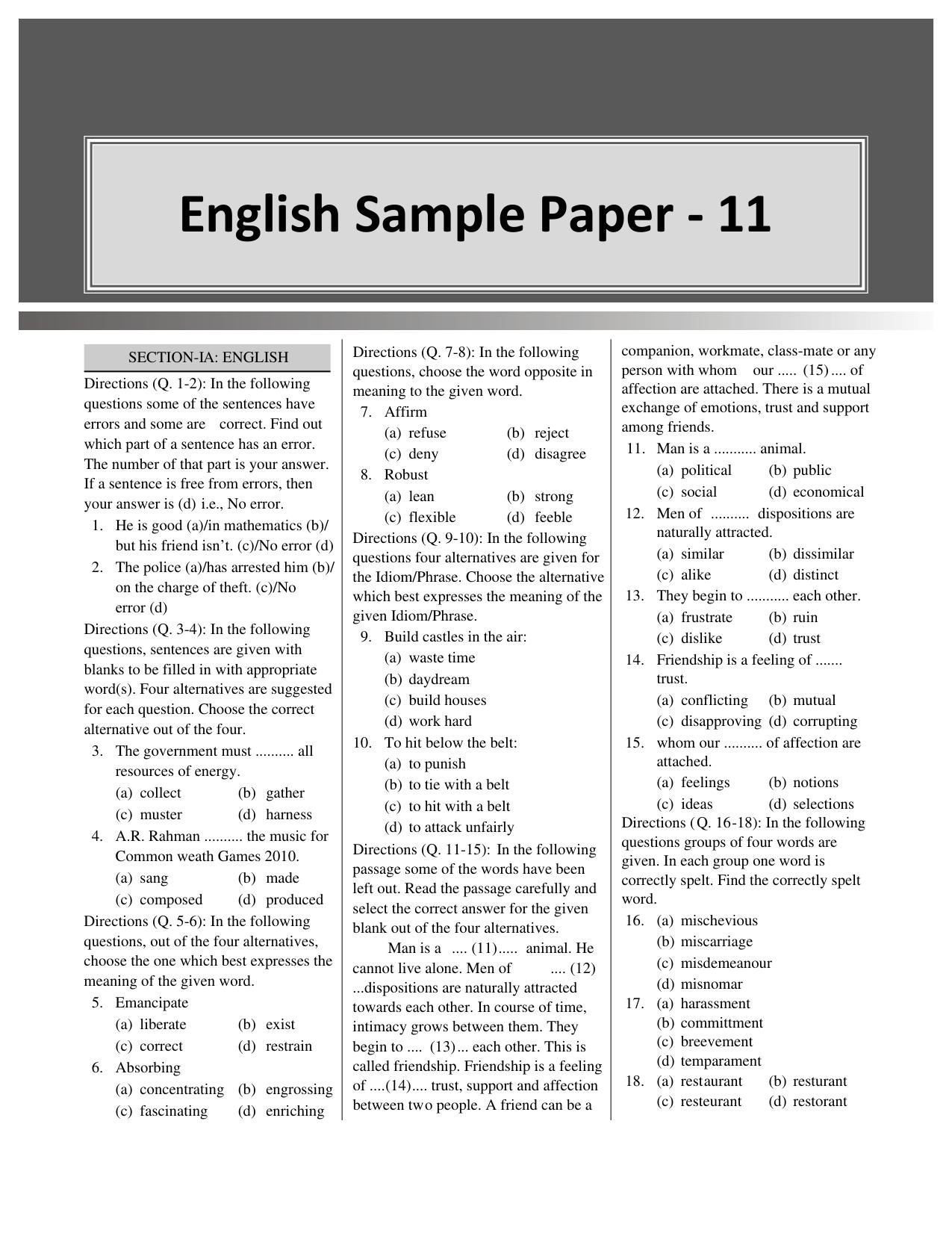 CUET English Sample Paper 11 - Page 1