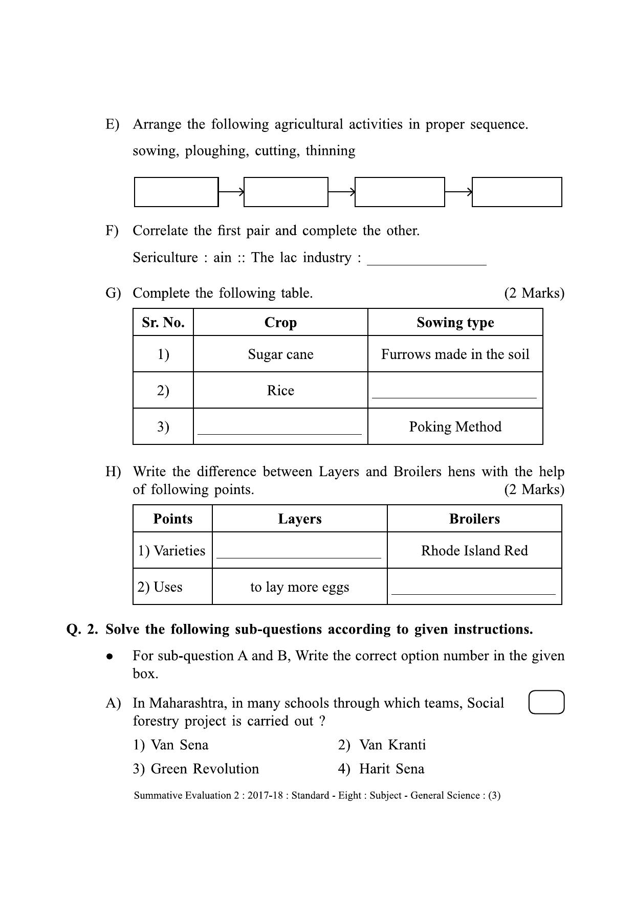 Maharashtra Board Class 8 Science (English Medium) विज्ञान - इंग्रजी माध्यम Sample Question Paper - Page 3