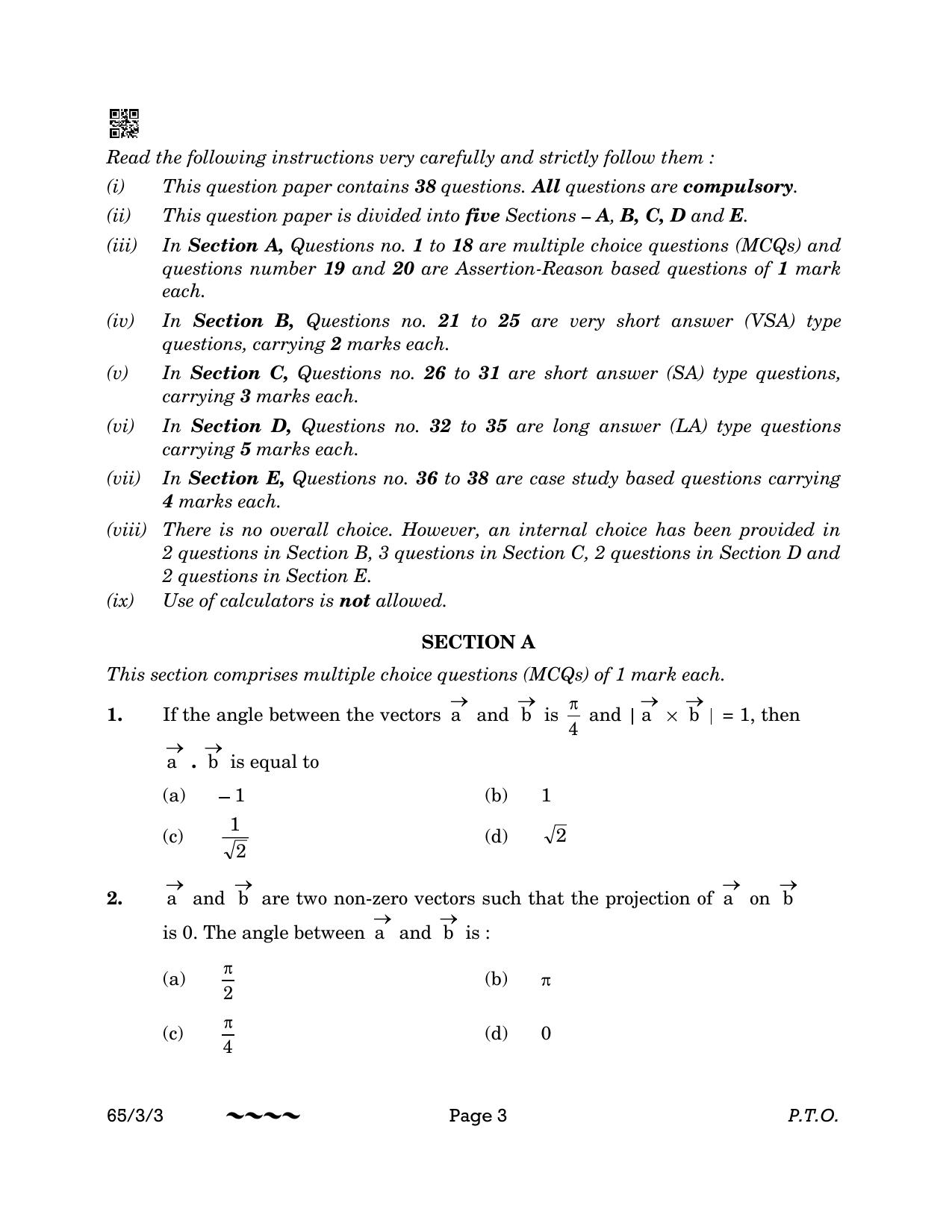 CBSE Class 12 65-3-3 MATHEMATICS 2023 Question Paper - Page 3