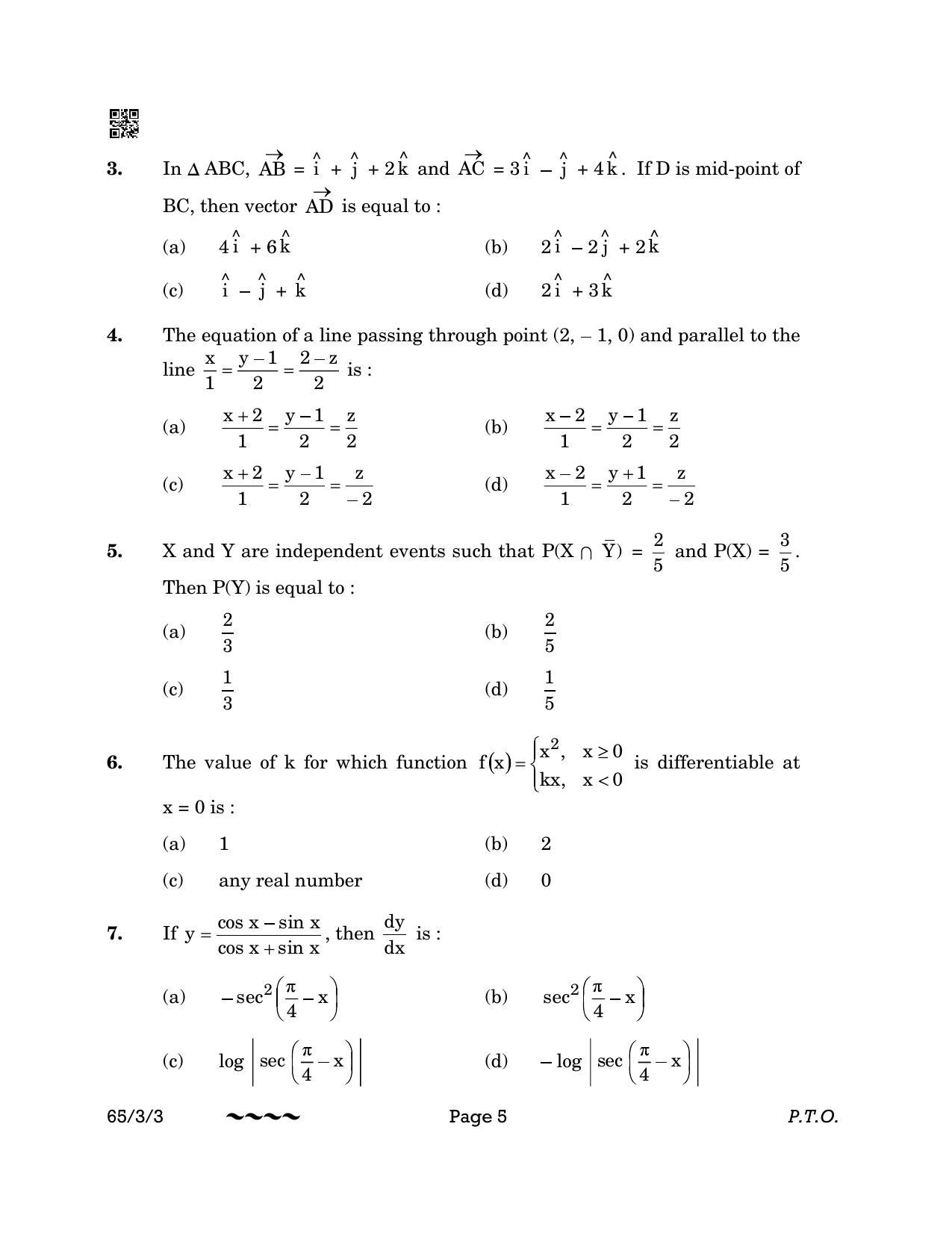CBSE Class 12 65-3-3 MATHEMATICS 2023 Question Paper - Page 5