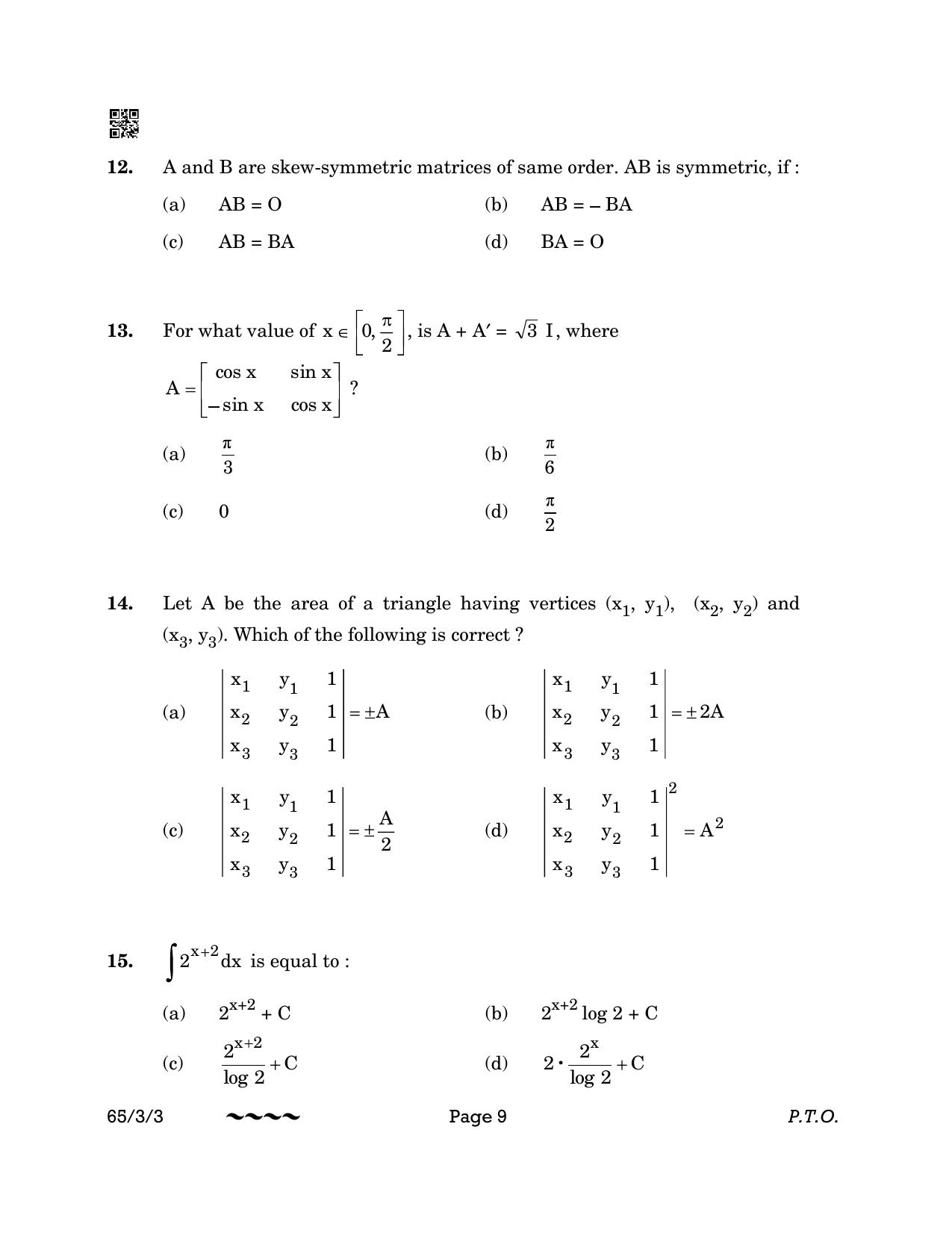 CBSE Class 12 65-3-3 MATHEMATICS 2023 Question Paper - Page 9
